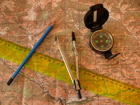 Orientation on a topographic mapの写真素材