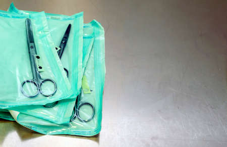 medical scissors on a table with shallow depth of fieldの写真素材