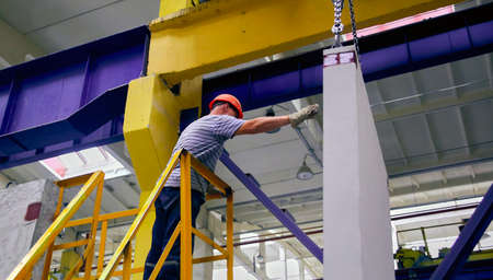 Manufacturing of concrete slabs. production of reinforced concrete at the plant. Finished products.の写真素材