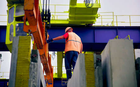 Manufacturing of concrete slabs. production of reinforced concrete at the plant. Finished products.の写真素材