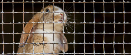 Rabbit in a cage on a farm.の写真素材