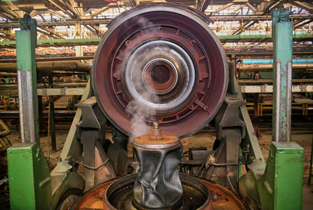 Workshop for the production of car tires. The machine is semi-automatic. Automotive manufacturing complex.の写真素材