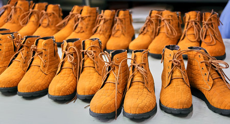 Checking the quality of shoes in a shoe factory.の写真素材