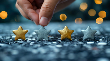 The hand reaches out to a row of stars, carefully choosing the one that needs to be lifted from its...