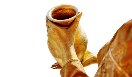 The delicate golden hands with intricate detailing cradle a stunning pottery jug, symbolizing artistry and tradition under a radiant glow.の写真素材