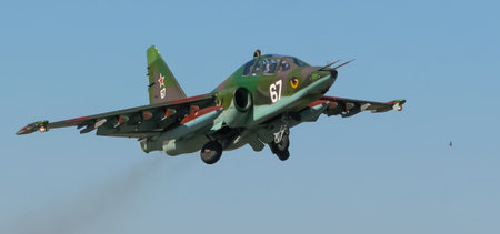 Fighter jets from the Republic of Belarus perform aerial maneuvers during military exercises, demonstrating tactical skills and readiness for various scenarios in the sky.の写真素材