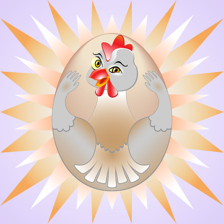 chicken hugging his Chicken egg and smilingのイラスト素材