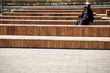 plague doctor in an empty city park