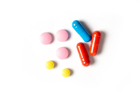Pills on white background