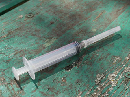syringe for injection on the tableの写真素材