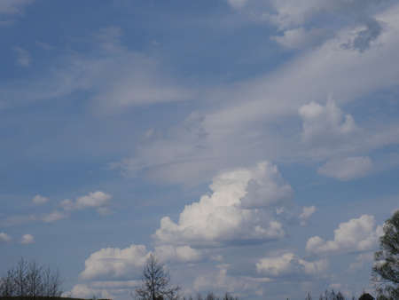 blue sky with white clouds in summerの写真素材