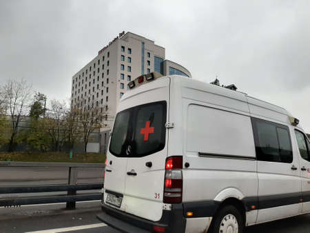 Moscow, Russia - october 21 2020: Ambulance on the streetのeditorial素材