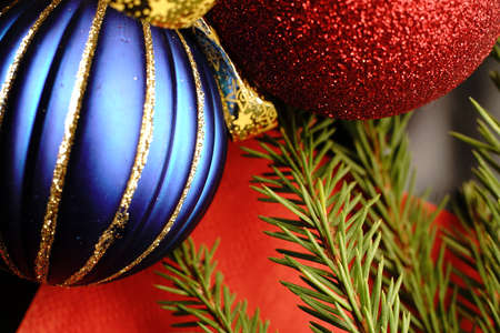Christmas toys that are hung on the tree. Closeの写真素材