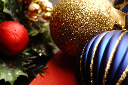 Christmas toys that are hung on the tree. Closeの写真素材