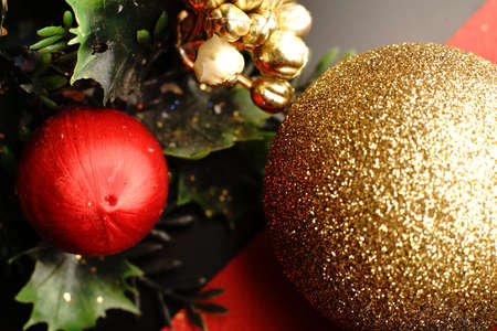 Christmas toys that are hung on the tree. Closeupの写真素材
