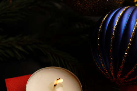 Christmas toys that are hung on the tree. Closeの写真素材