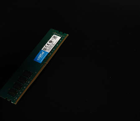 Moscow, Russia - march 3 2021: Branded RAM bars for a high-capacity personal computer on a black background. Closeのeditorial素材