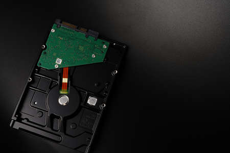 Moscow, Russia - march 3 2021: Brand hard drive 3.5 for PC with the back side on a black background. Copyspaceのeditorial素材