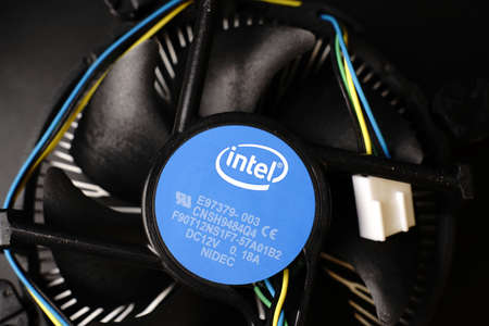 Moscow, Russia - march 3 2021: Branded standard fan for PC processor. On black background. Closeのeditorial素材