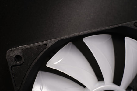 Fan blades on a black background. PC fan. Copy space
