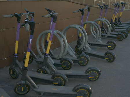 Moscow, Russia - july 20 2021: Electric scooter rental point right on the streetのeditorial素材