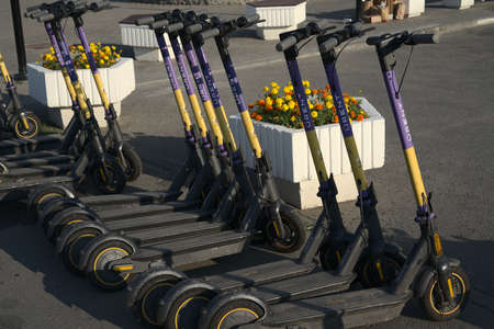 Moscow, Russia - july 20 2021: Electric scooter rental point right on the streetのeditorial素材