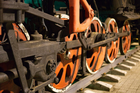 SARAI, RUSSIA-August 18, 2021: The running gear of a train of the fifties of the twentieth century...