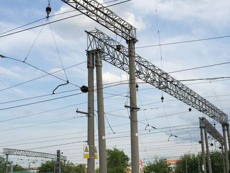 MOSCOW, RUSSIA-August 10, 2021: Electric transmission lines.の写真素材