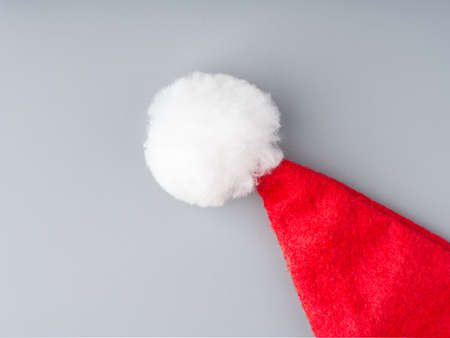 Santa Claus red hat with a white ball. Top view. Closeupの写真素材
