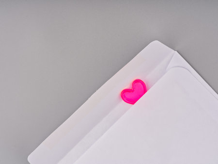 The heart is in an envelope for a love letter. Closeup