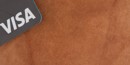 MOSCOW, RUSSIA-February 23, 2022: Part of one card Russian VTB bank that fell under the sanctions. Space for textのeditorial素材