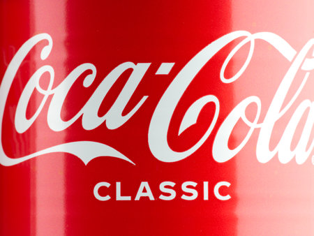 Moscow, Russia-September 16, 2022: Large Coca Cola logo closeupのeditorial素材