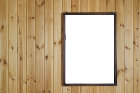 Mockup. A picture on the wall of wooden boards inside the houseの写真素材