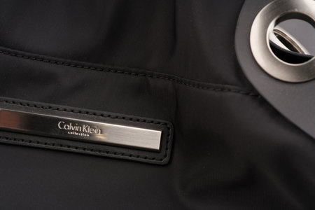 Moscow, Russia-October 16, 2022: Womens branded Calvin Klein bag in black. Closeupのeditorial素材