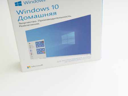 Moscow, Russia-October 16, 2022: A box with an operating system for a Windows 10 computer. On a white background. Space for textのeditorial素材