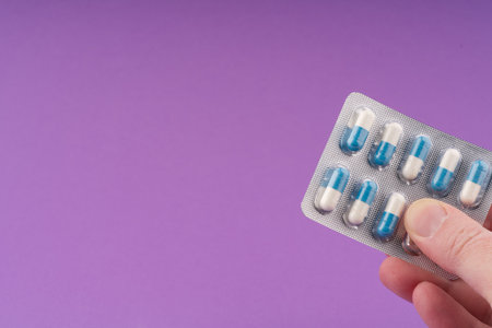 Packaging of tablets closeup. Space for textの写真素材