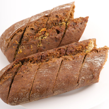 Garlic bread broken in half closeupの写真素材