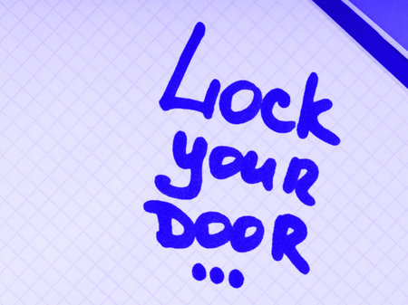The concept of housing security. The inscription on the notebook sheet of the lock your door markerの写真素材