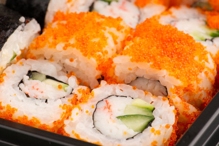 Pieces of sushi. Side view. Closeupの写真素材
