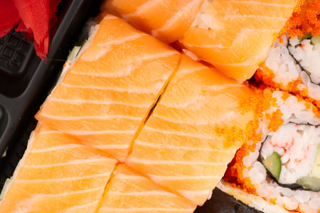 Lots of pieces of sushi. View from above. Closeupの写真素材