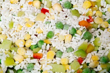 The texture of the Hawaiian mixture . Rice and vegetables. Closeupの写真素材