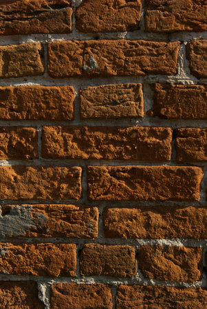 The texture of an old brick wall. Close. Vertical snapshot.の写真素材