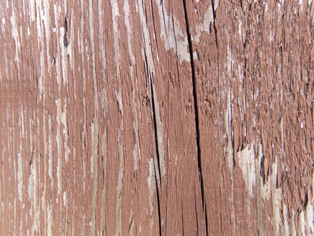 The texture of an old wooden board with peeling red paint. Closeup.の写真素材