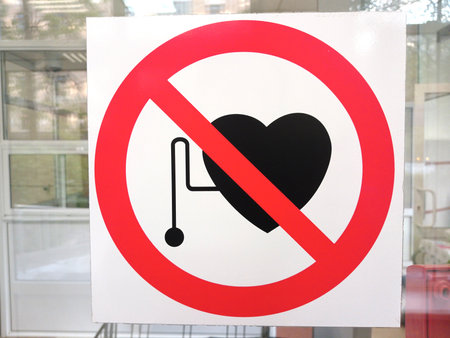 The sign is forbidden to pass with a pacemaker. Closeupの写真素材