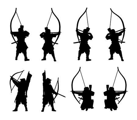 Samurai-archers silhouette set isolated in vector.のイラスト素材