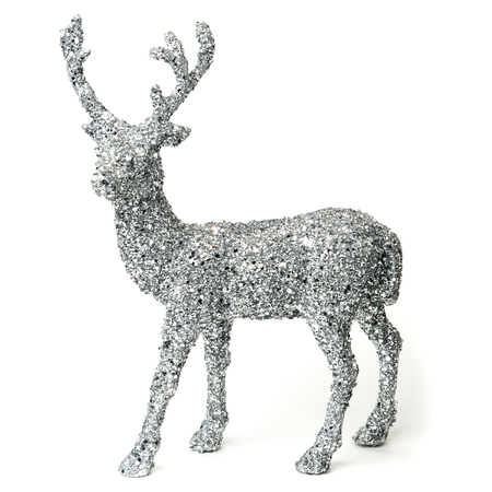 decorative silver reindeer with sequins on a white background.の写真素材