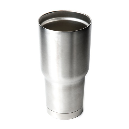 Aluminum thermos tumbler mug isolated on white backgroundの写真素材