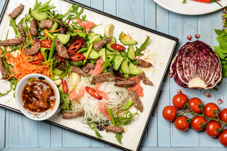 Plate with meat saladの写真素材