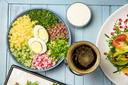 Plate with non-mixed saladの写真素材