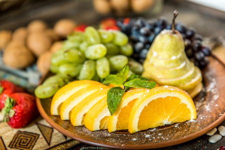 plate with mixed fruitsの写真素材